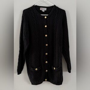 Milano Design Group Cable Knit Cardigan Gold Button Longline Preppy Vintage